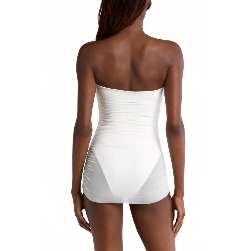 NEW HUTCH radlee strapless mesh overlay skirted one piece swimsuit in white - Picture 3 of 6